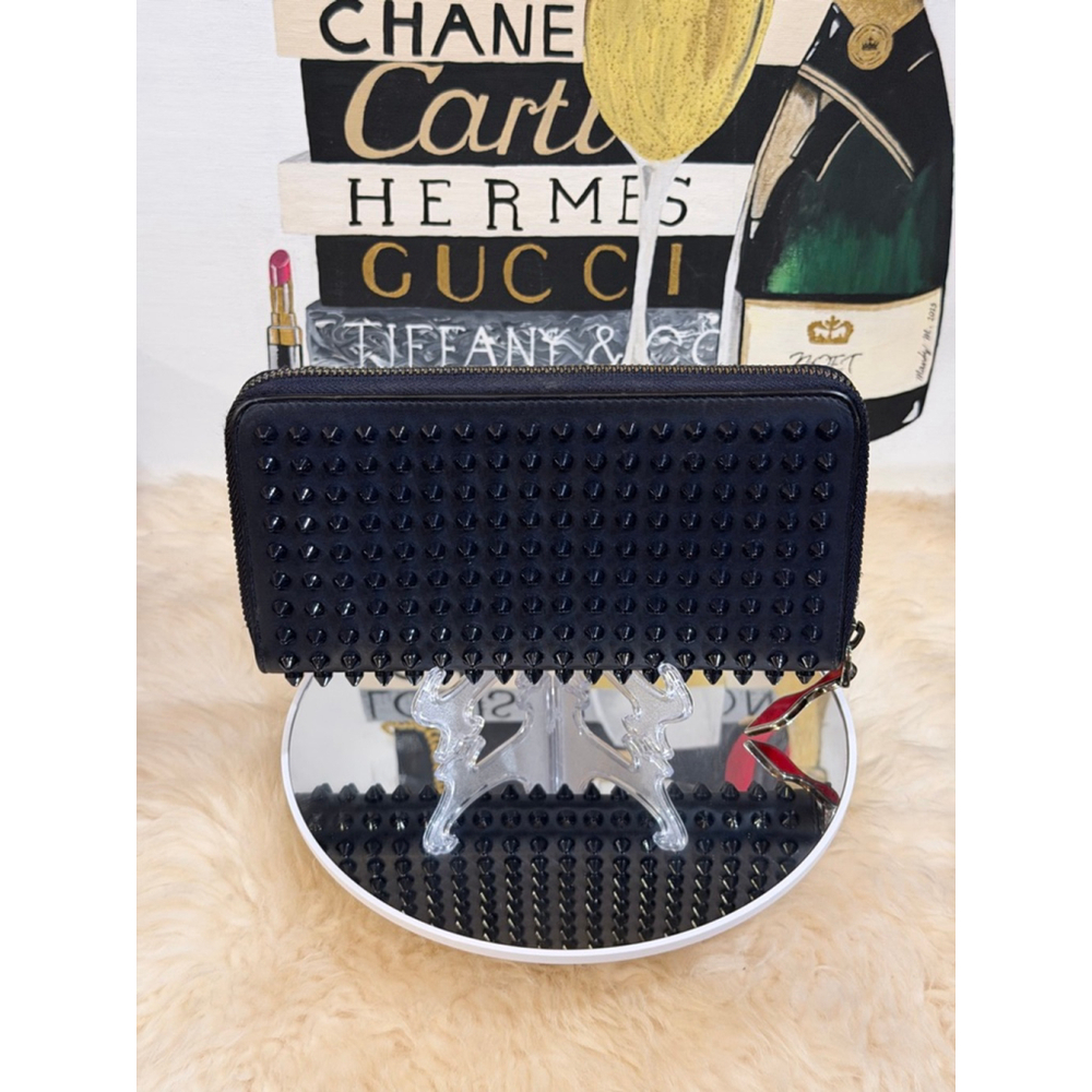 🔥 CHRISTIAN LOUBOUTIN CALF PANETTONE EMPIRE SPIKES LONG ZIPPY WALLET